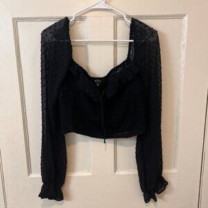 PRIVY Black Ruched Clip Balloon Sleeve Top